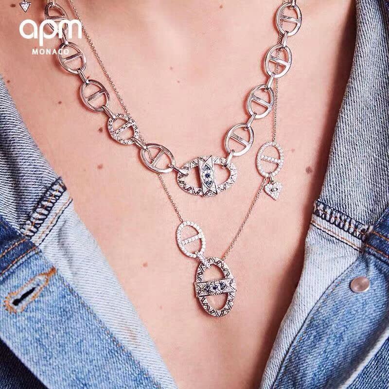 APM Monaco Silver Evil Eye Necklace with Diamond Accents